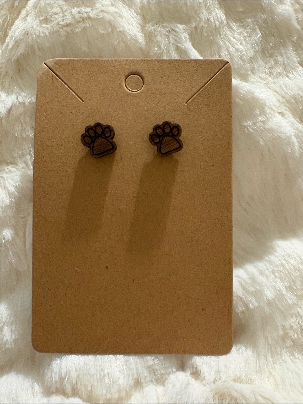 Paw Print Stud Earrings - Brown Wood - Picture 3 of 3